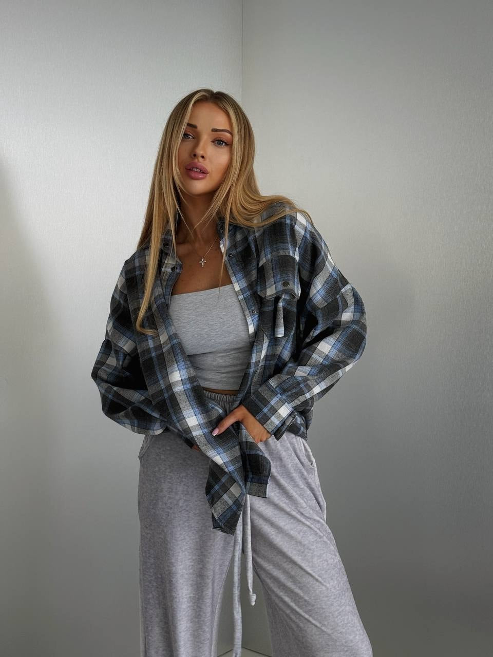 Oversize rūtots flaneļa krekls