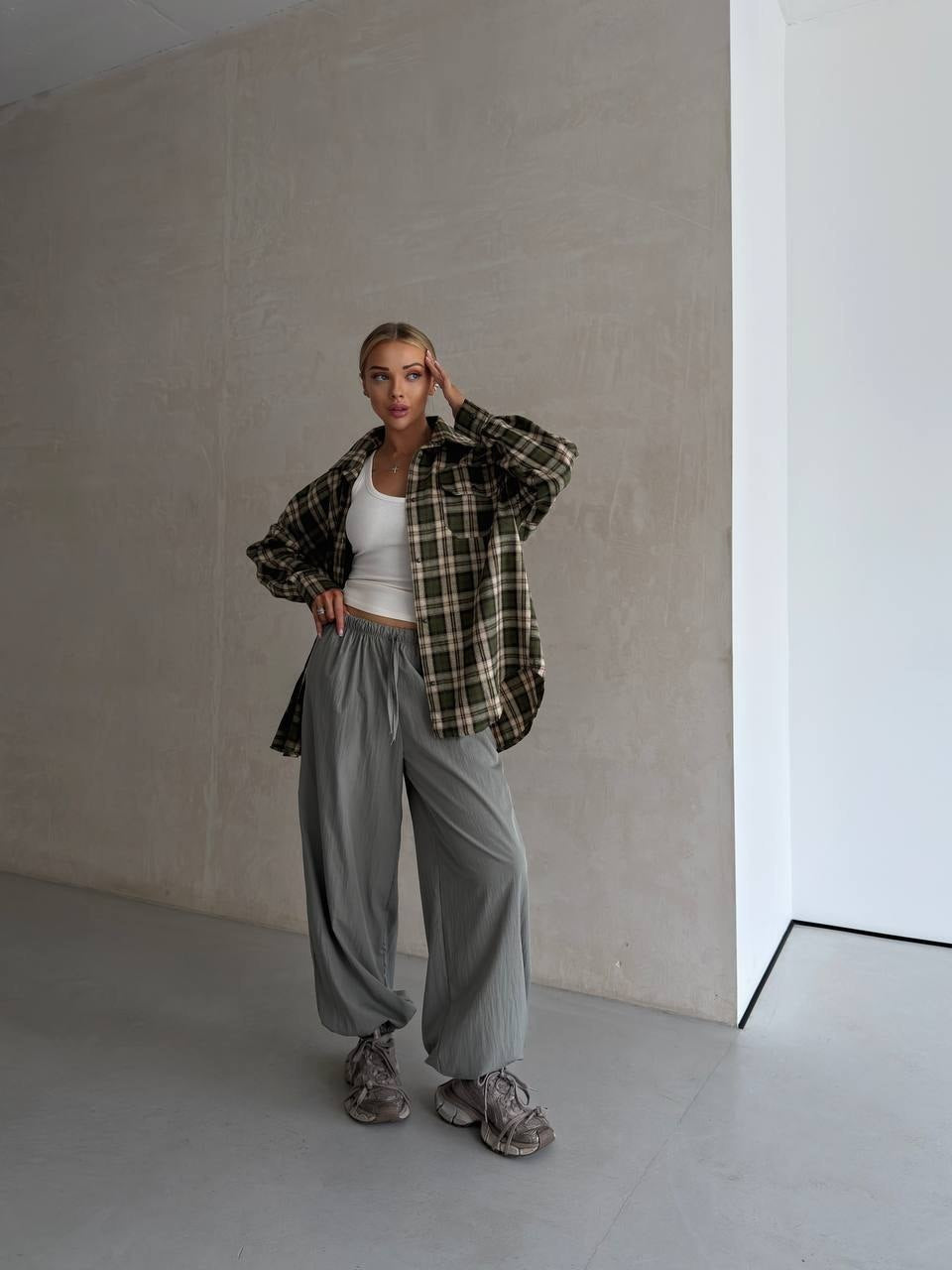 Oversize rūtots flaneļa krekls