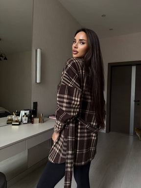 Rūtains krekls ar jostu