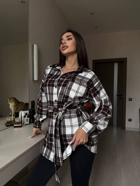 Rūtains krekls ar jostu