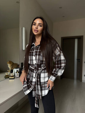 Rūtains krekls ar jostu